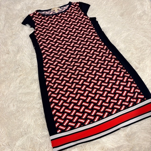 MICHAEL Michael Kors Capped Short Sleeves Geometric Midi Dress Sz Small - Picture 1 of 9